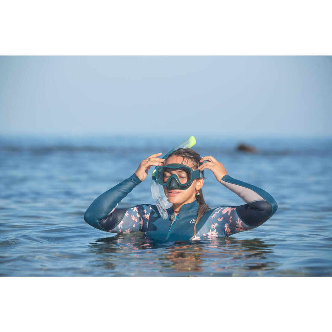 Kit de snorkeling masque 100 COMFORT tuba DRYTOP Adulte Vert avec sac