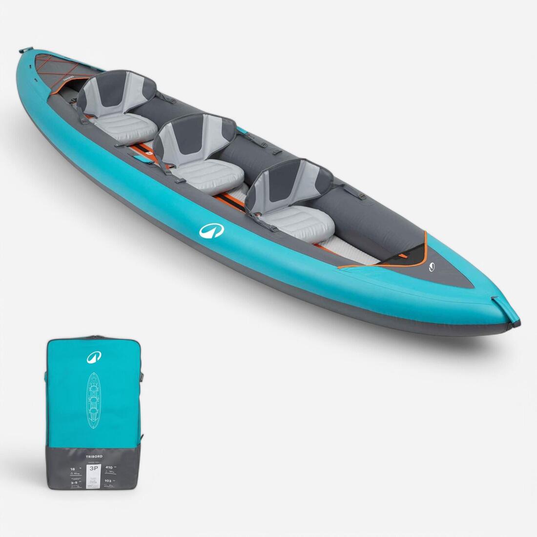 Canoë kayak gonflable 2/3 places - Tribord 100+ Bleu