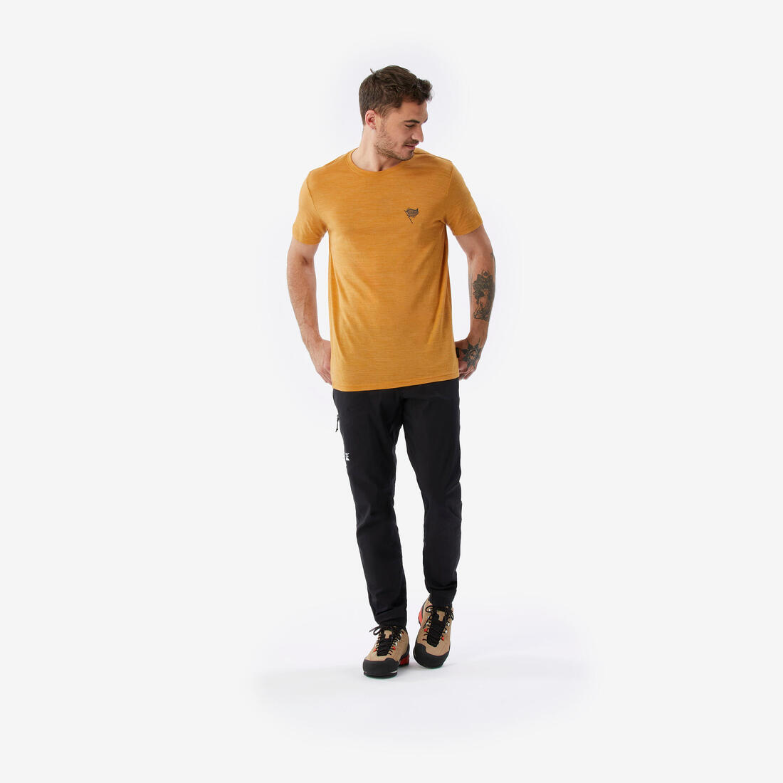 T-shirt de trek voyage manches courtes laine mérinos Homme - TRAVEL 500