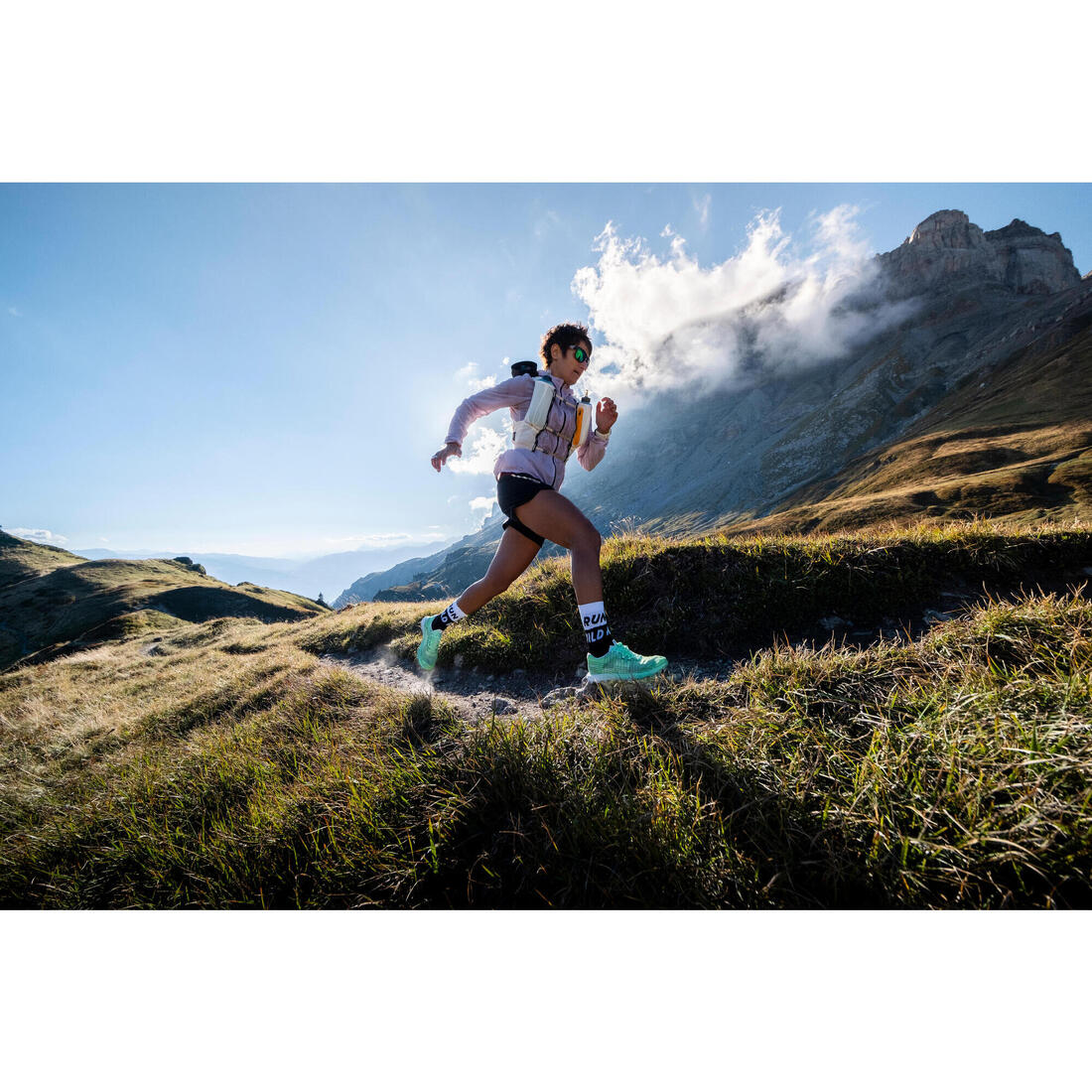 Chaussures trail running compétition femme - kiprun race light vert clair