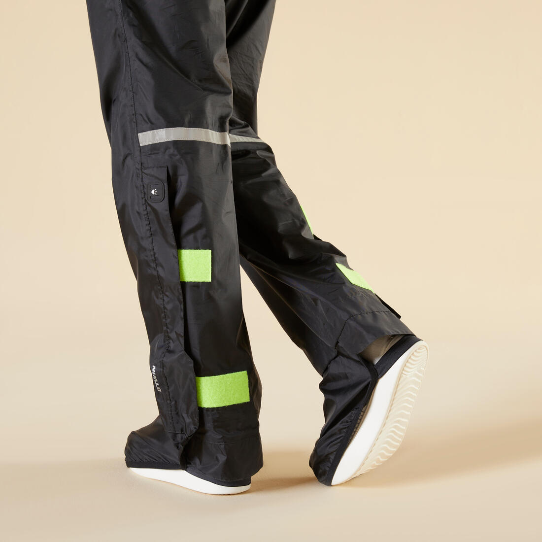 Surpantalon pluie vélo ville  avec couvre-chaussures intégrés 100, noir
