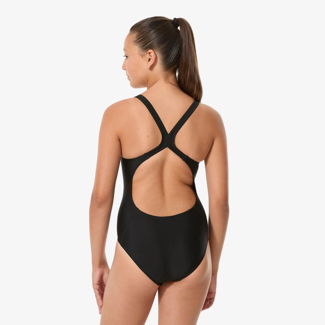 Maillot de bain 1 pièce natation fille, noir