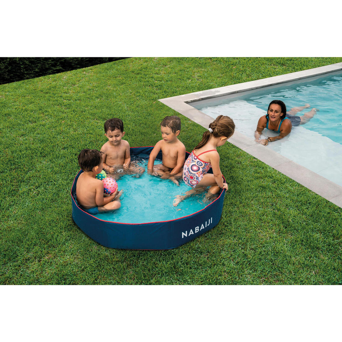 Piscinette enfant TIDIPOOL + bleu avec sac de transport étanche 120 cm diamètre – aigue-marine