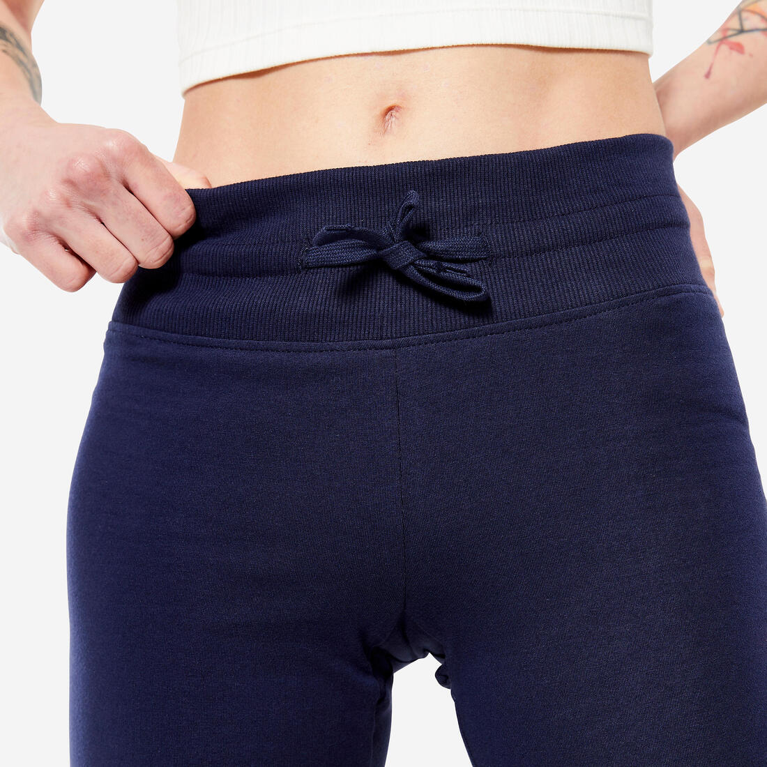 Legging fitness long coton extensible bas resserable femme - Fit+ gris chiné