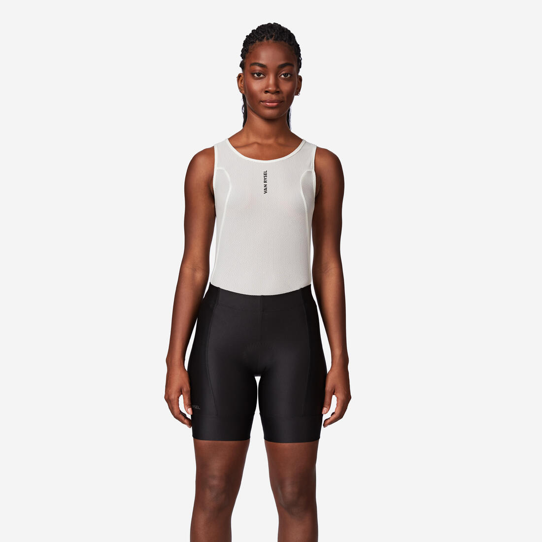 Cuissard court de vélo de route sans bretelles femme, Essentiel noir