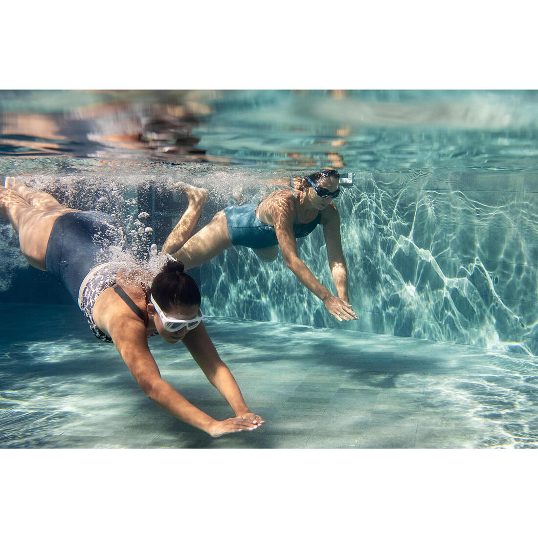 Maillot de bain 1 pièce texturé natation encolure haute femme, Lila high