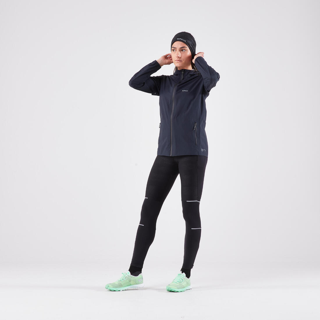 Veste running imperméable Femme, Kiprun Run Rain 900 gris foncé