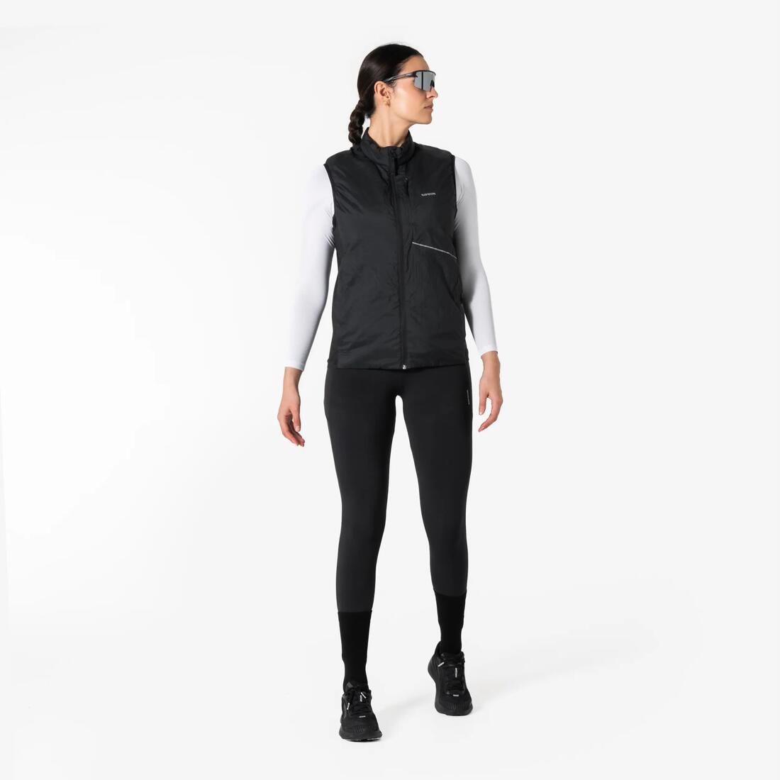 Veste sans manches chaude de running Femme, KIPRUN SM 500 Run warm noire