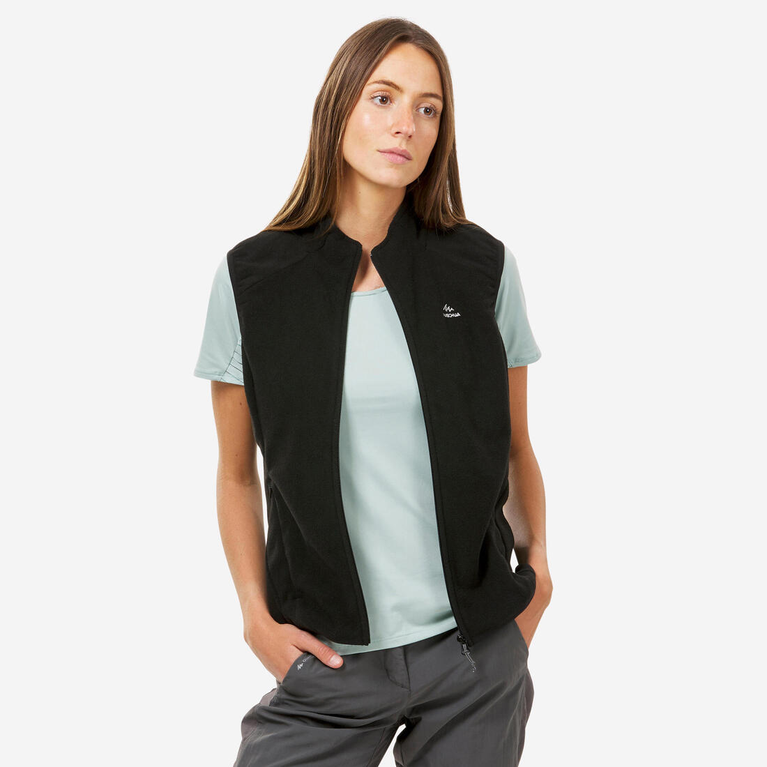 Gilet polaire de randonnée montagne femme, MH100 noir – noir