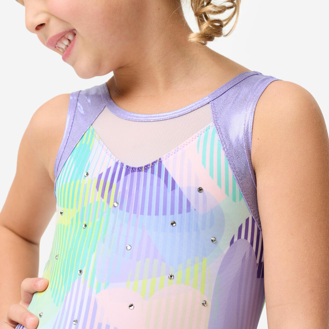 Justaucorps de gymnastique sans manches fille, mauve et
