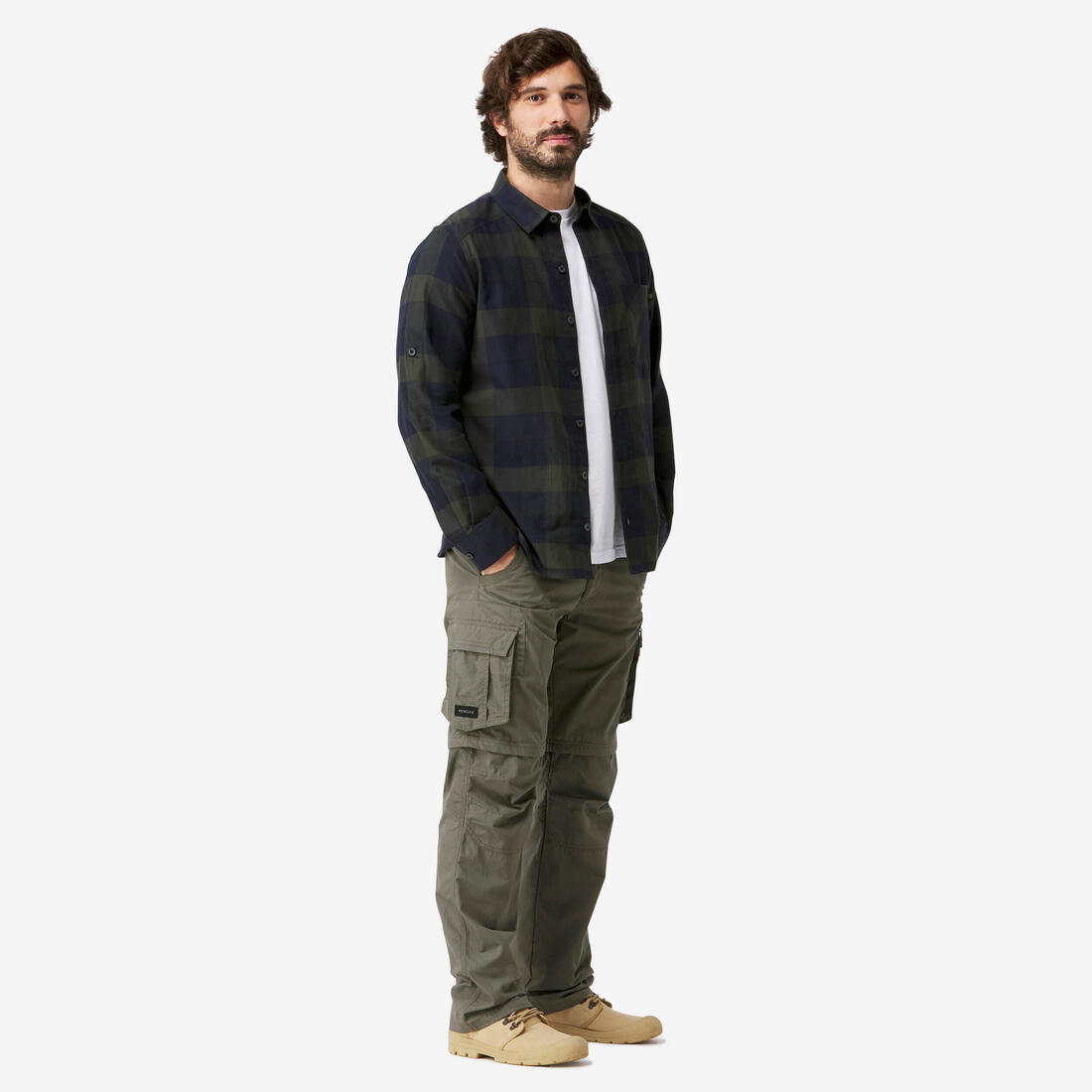 Chemise de trekking voyage - TRAVEL500 WARM homme – bleu noir