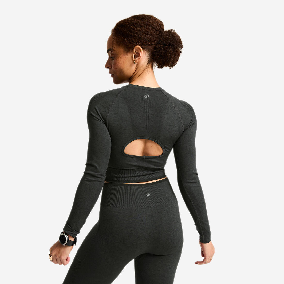 Crop top manches longues de musculation femme, gris et noir