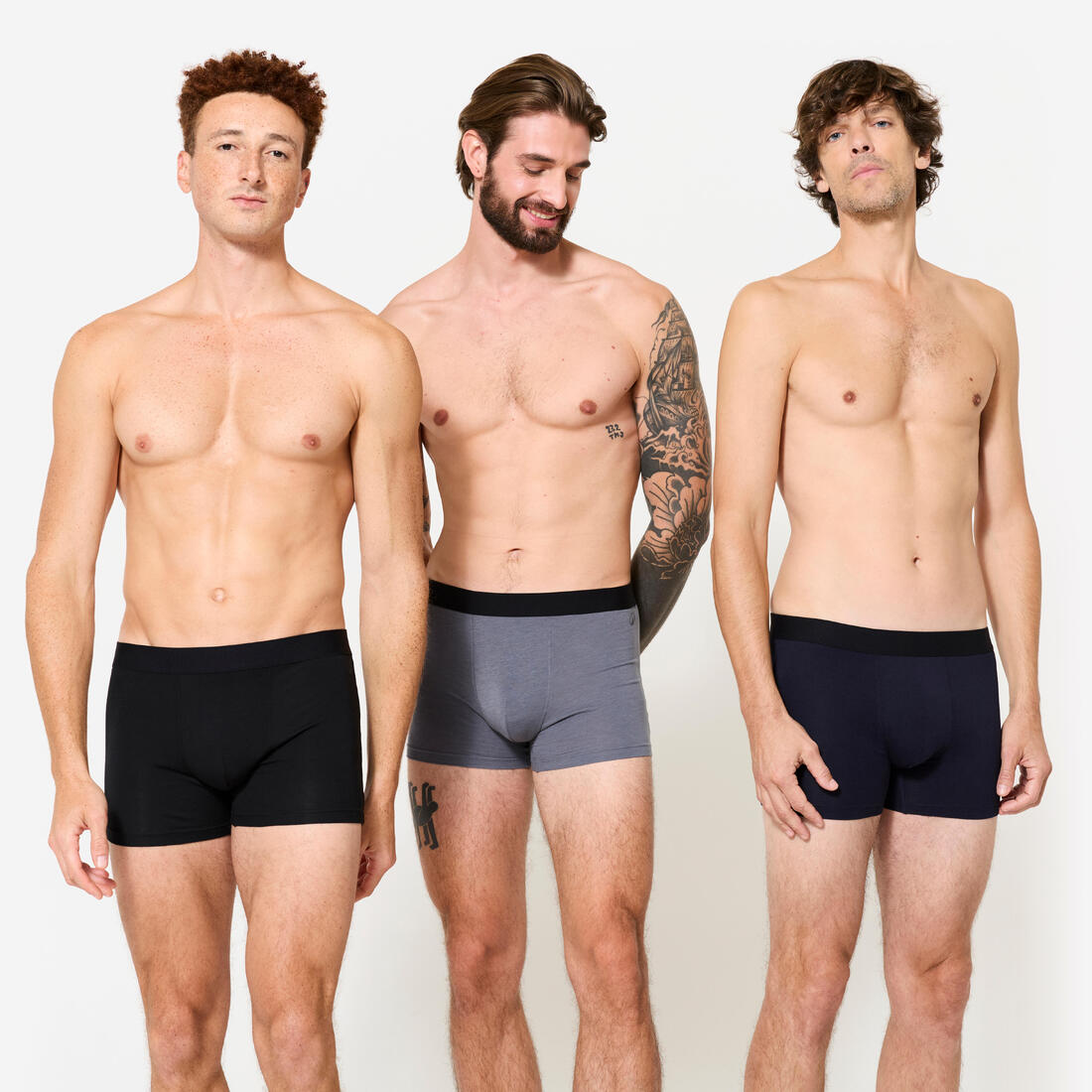 Lot de 3 boxers en coton Homme - Noir/Gris/Bleu