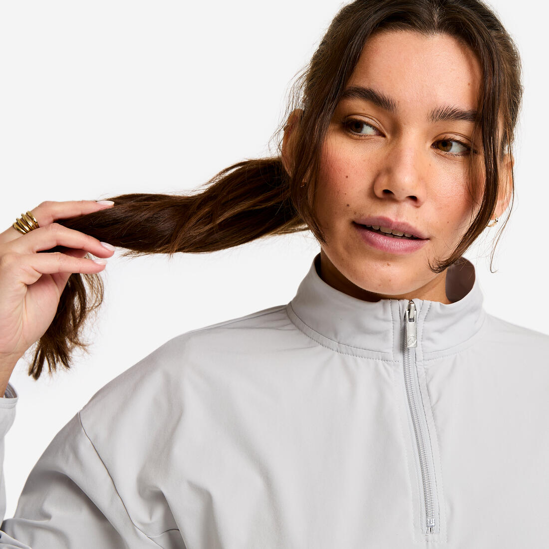 Sweat-shirt demi-zip en toile femme, gris