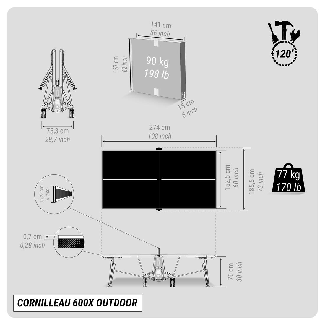 TABLE DE PING PONG EXTÉRIEURE 600X GRISE