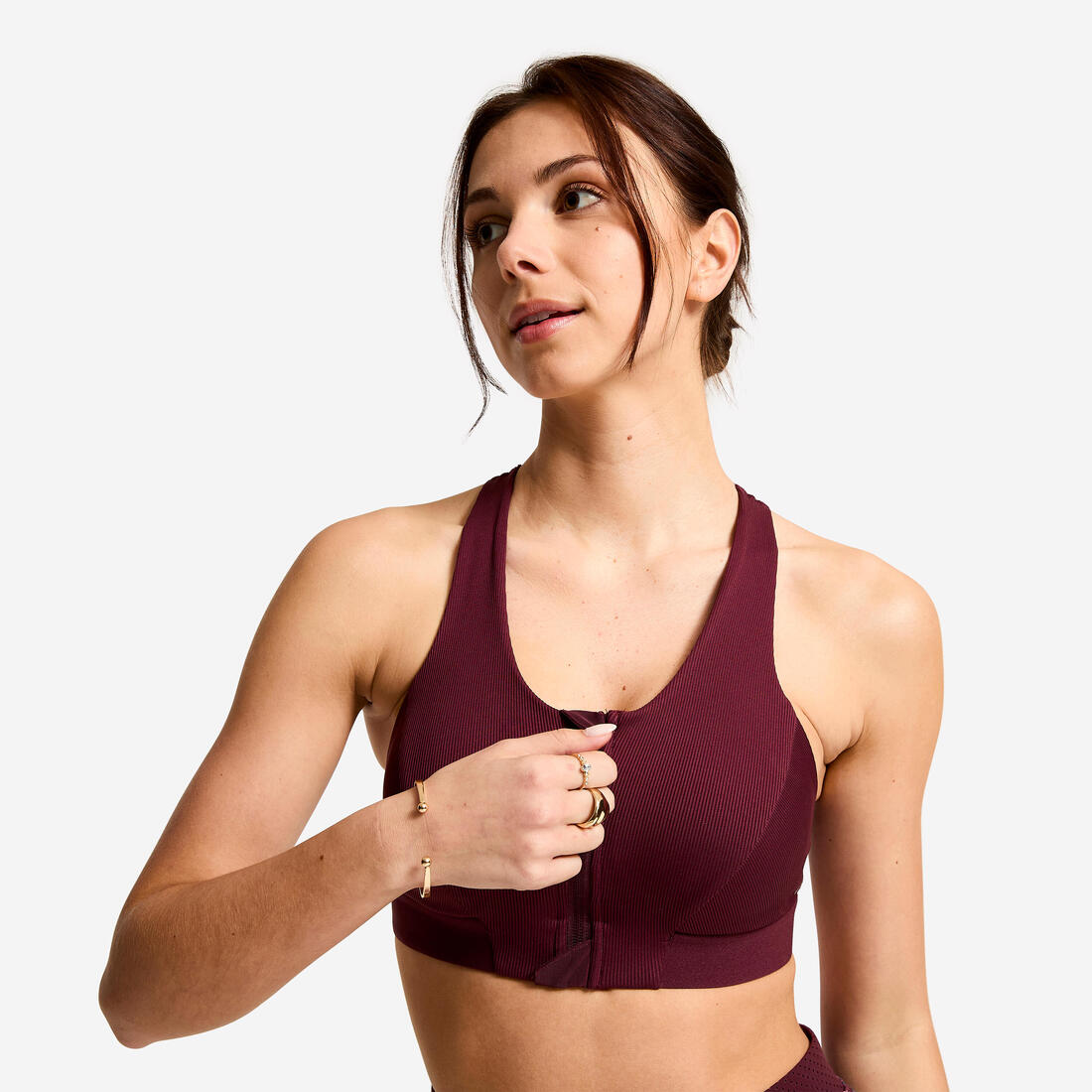 Brassière côtelée zippée maintien modéré Femme