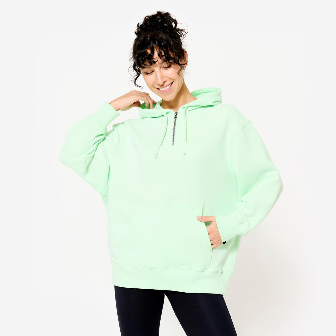 Sweat à Capuche Fitness Oversize Femme 520 - Vert Clair