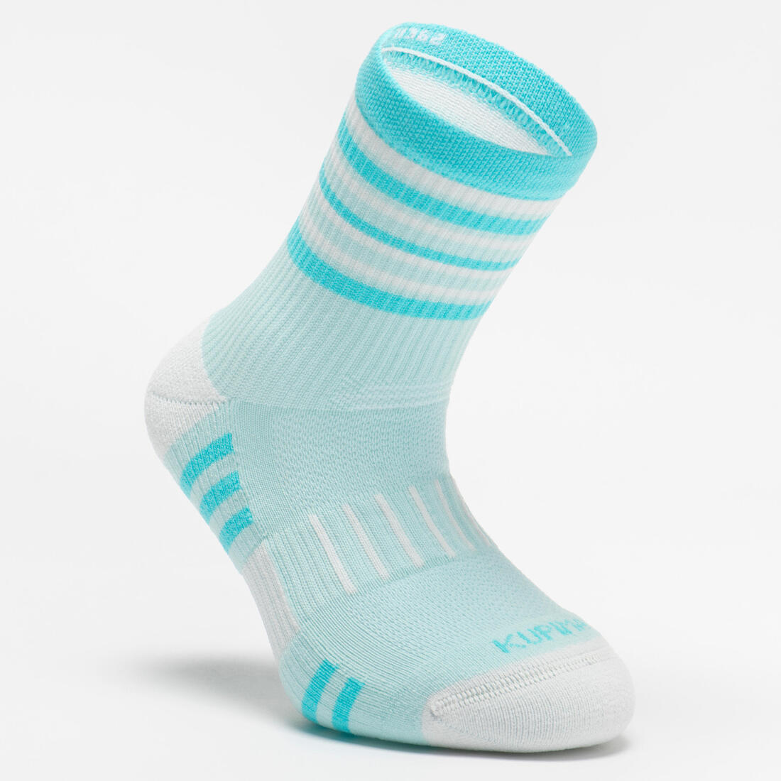 Lot X2 de chaussettes enfant AT 500 mid turquoise et rayées turquoises grises