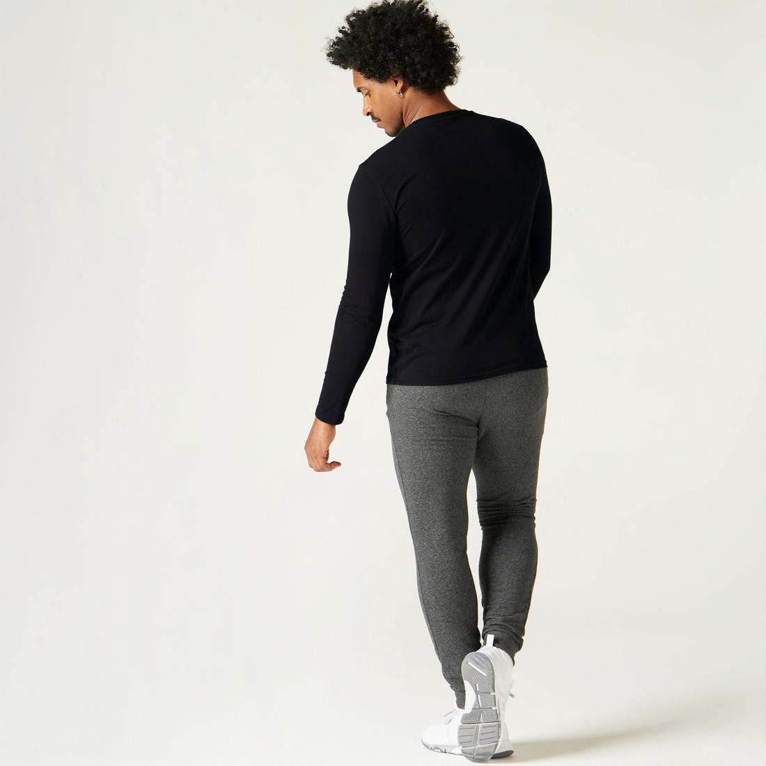 T-shirt fitness manches longues slim coton col rond homme noir