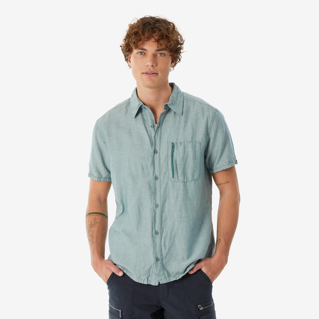 Chemise de randonnée manches courtes homme, NH500 vert