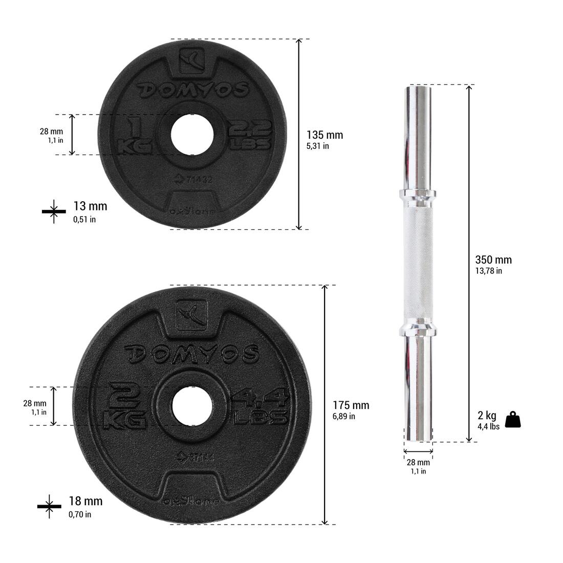 Kit haltères de musculation 10 kg avec disque de fonte en partie recyclée