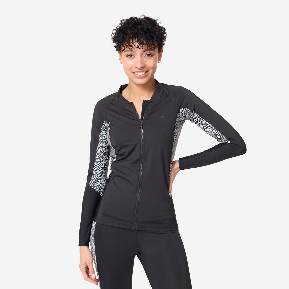 Tee shirt manches longues zippé aquagym aquabike Femme - Phoebe noir