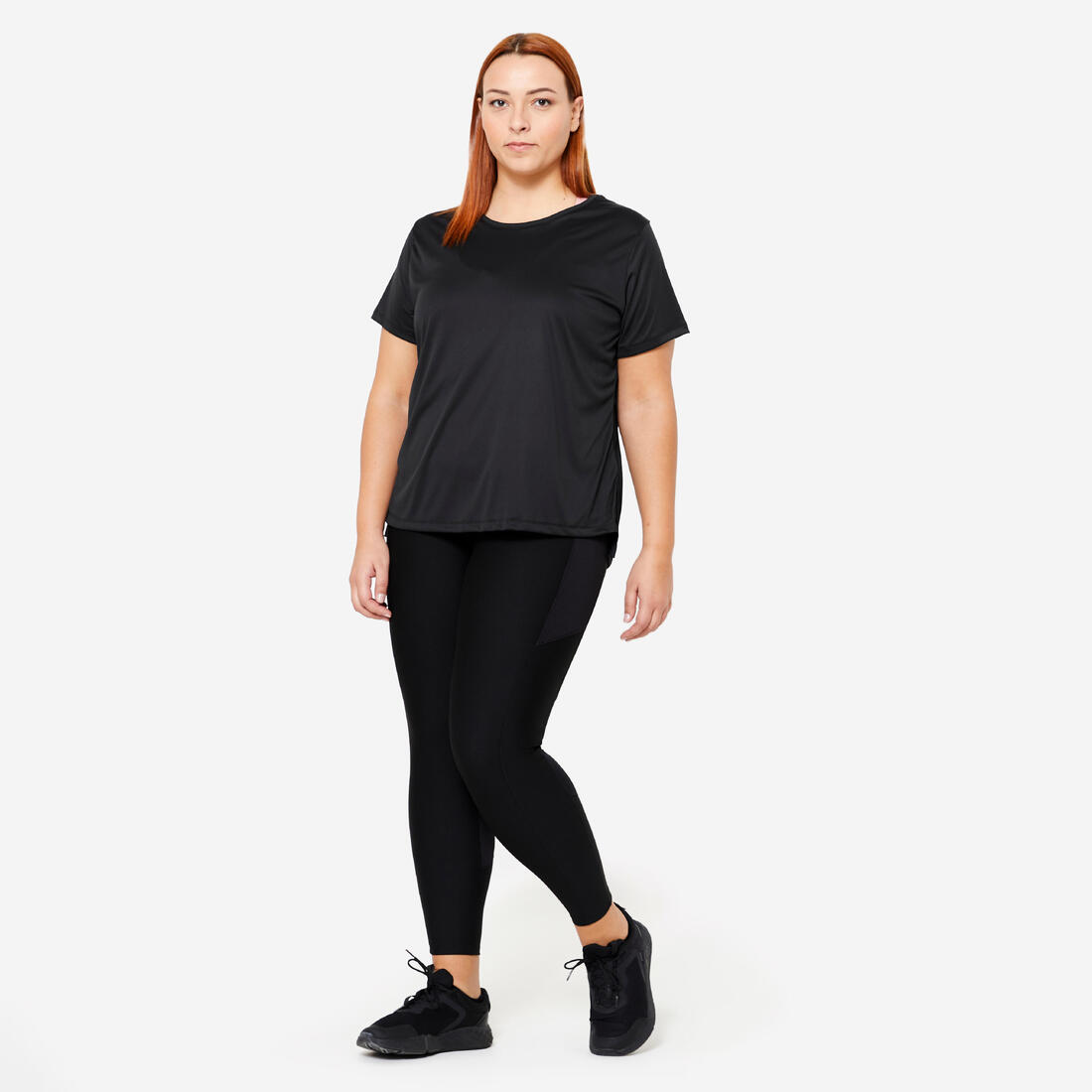 Legging de sport grande taille avec poche femme, noir