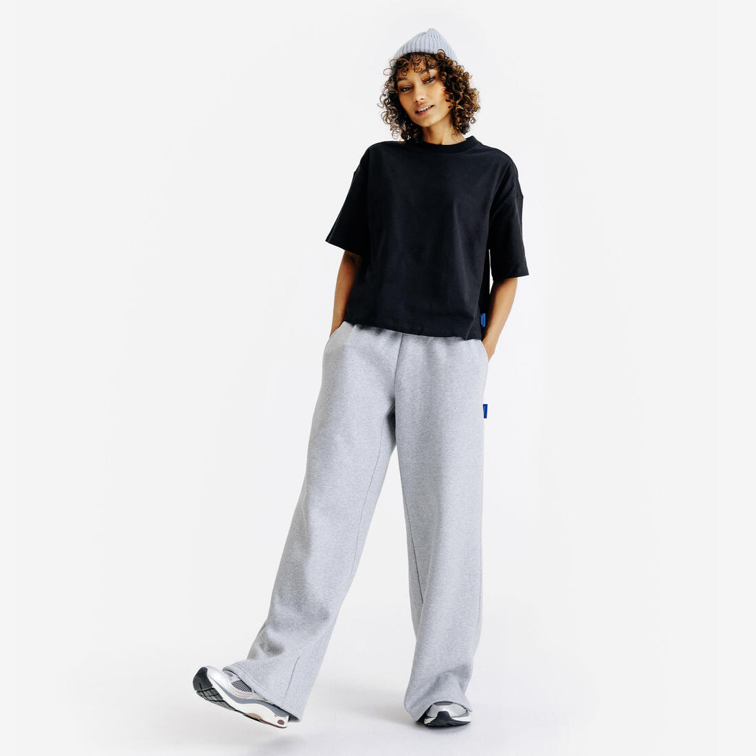 Pantalon jogging droit femme, Elementals, gris chiné