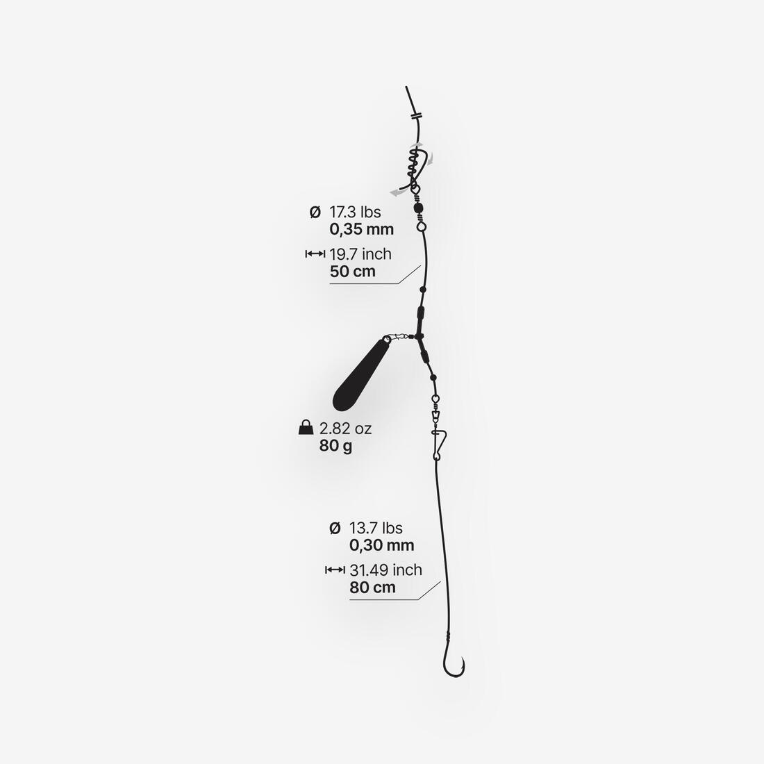 MONTAGE PECHE SURFCASTING LESTE COULISSANT 80g