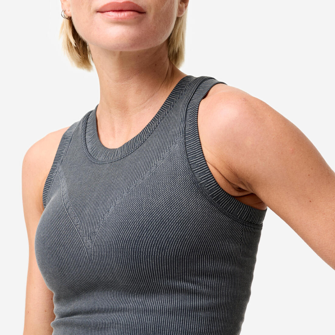 Débardeur court côtelé seamless avec brassière intégrée effet délavé