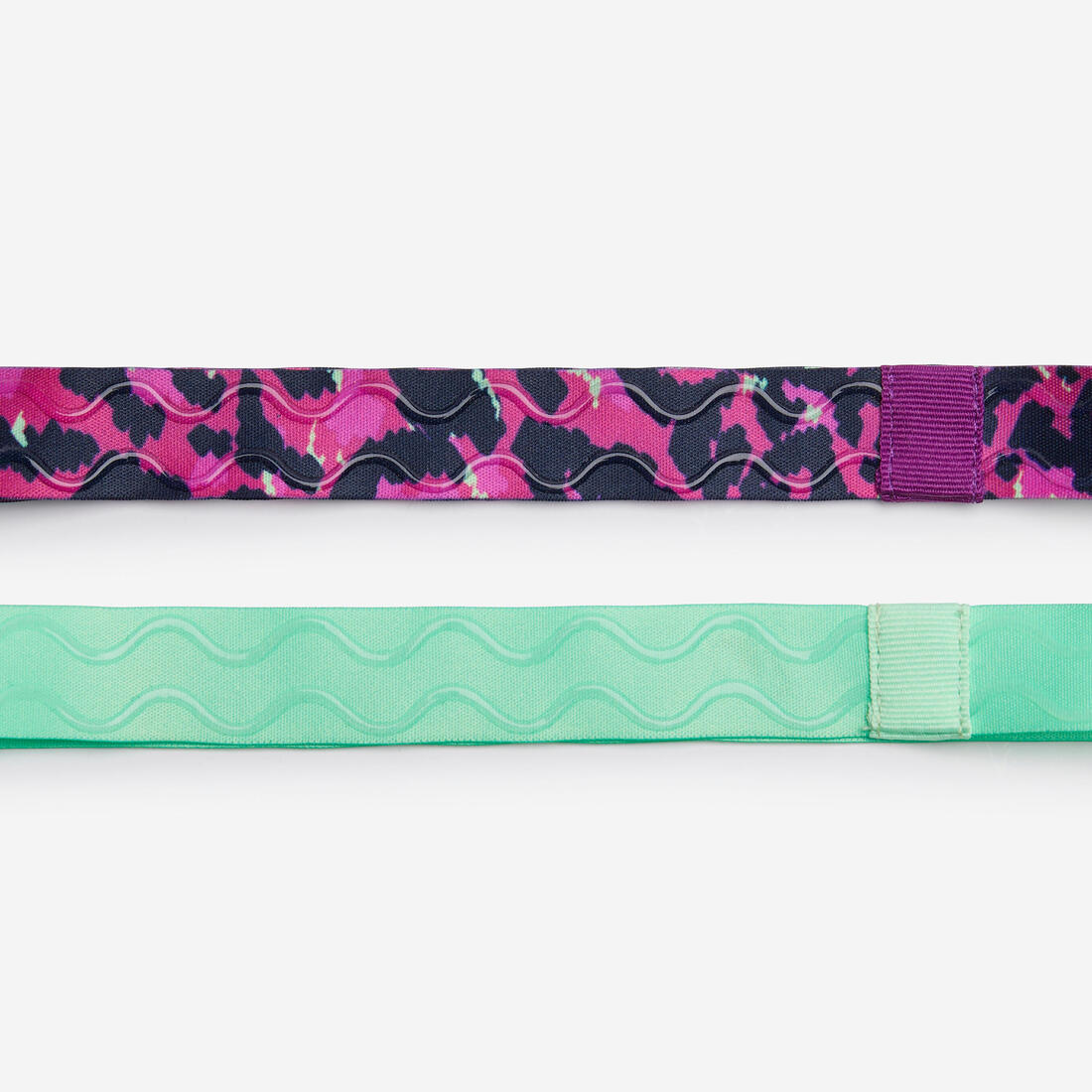Lot de 2 bandeaux fins multisport fille, Vert et Imprimé léopard