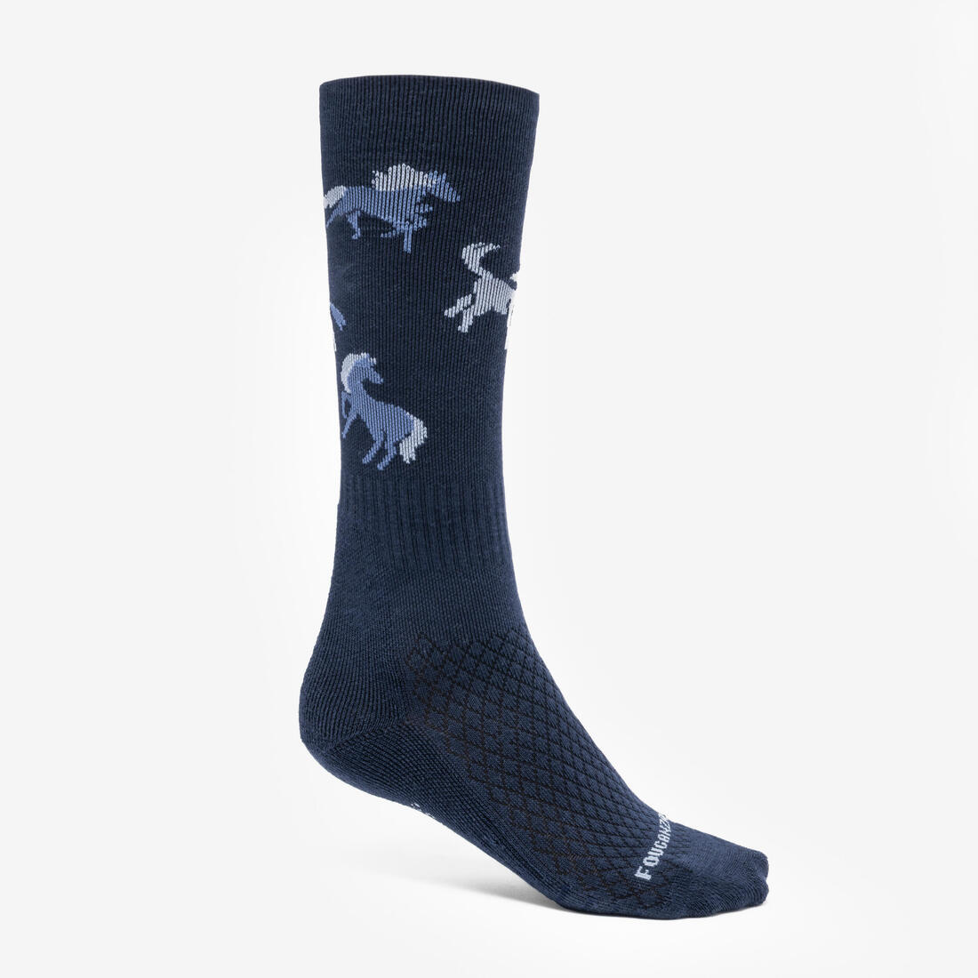 Chaussettes d'équitation enfant sks 500 motifs poneys marine et rose. lot de 2