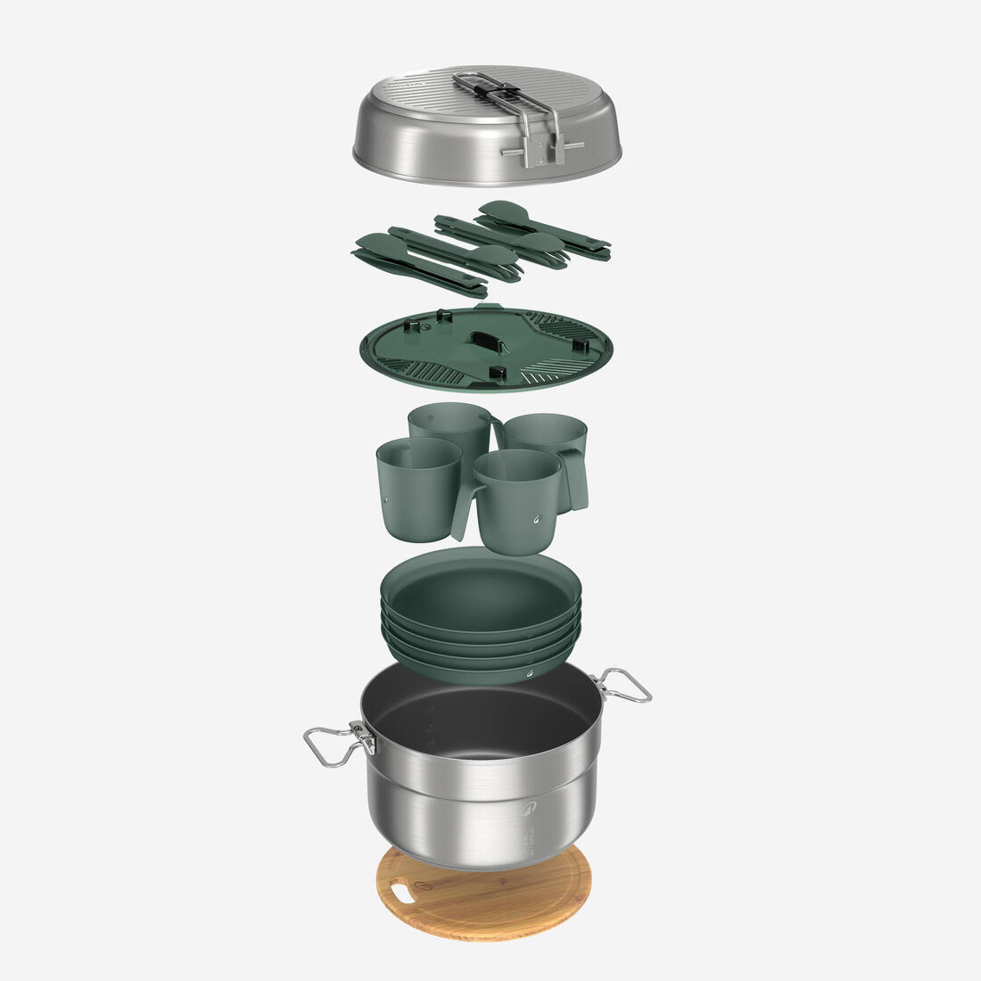 Popote 500 de camping en acier inox + anti-adhésif - 4 personnes - 25 éléments