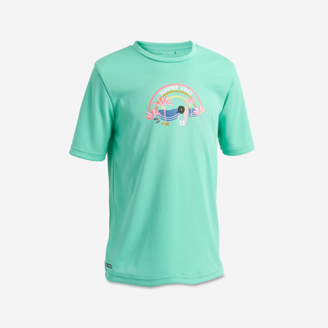 Water tee shirt anti uv surf enfant vert turquoise imprimé