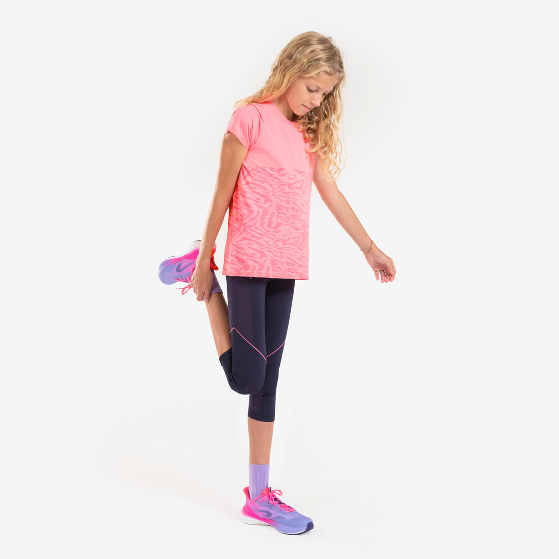 Corsaire de running fille - kiprun confort 500 marine et rose