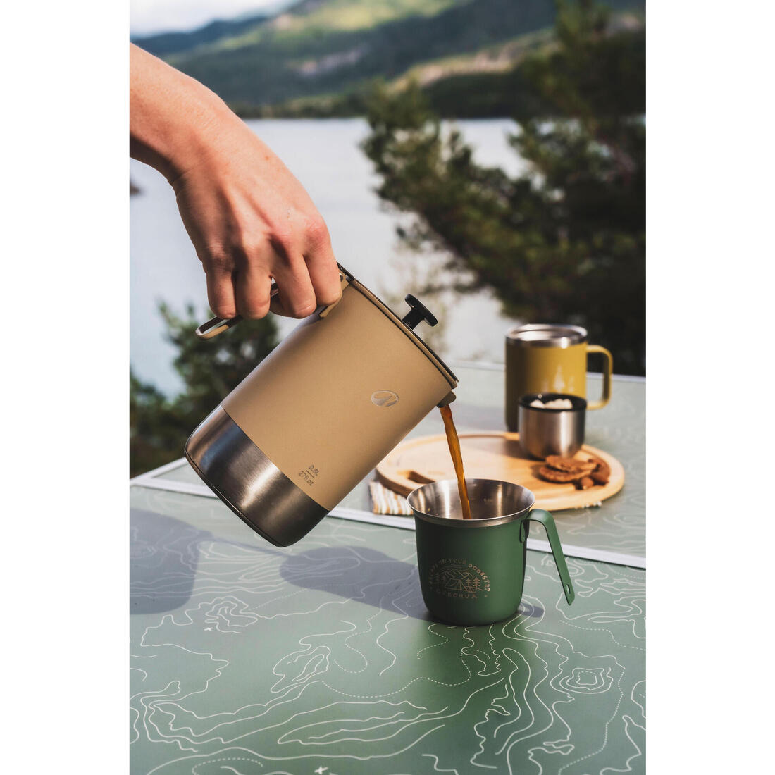 Cafetière portable 3 en 1 de camping, bouilloire et théière, 0.6L à 0,8L, inox.