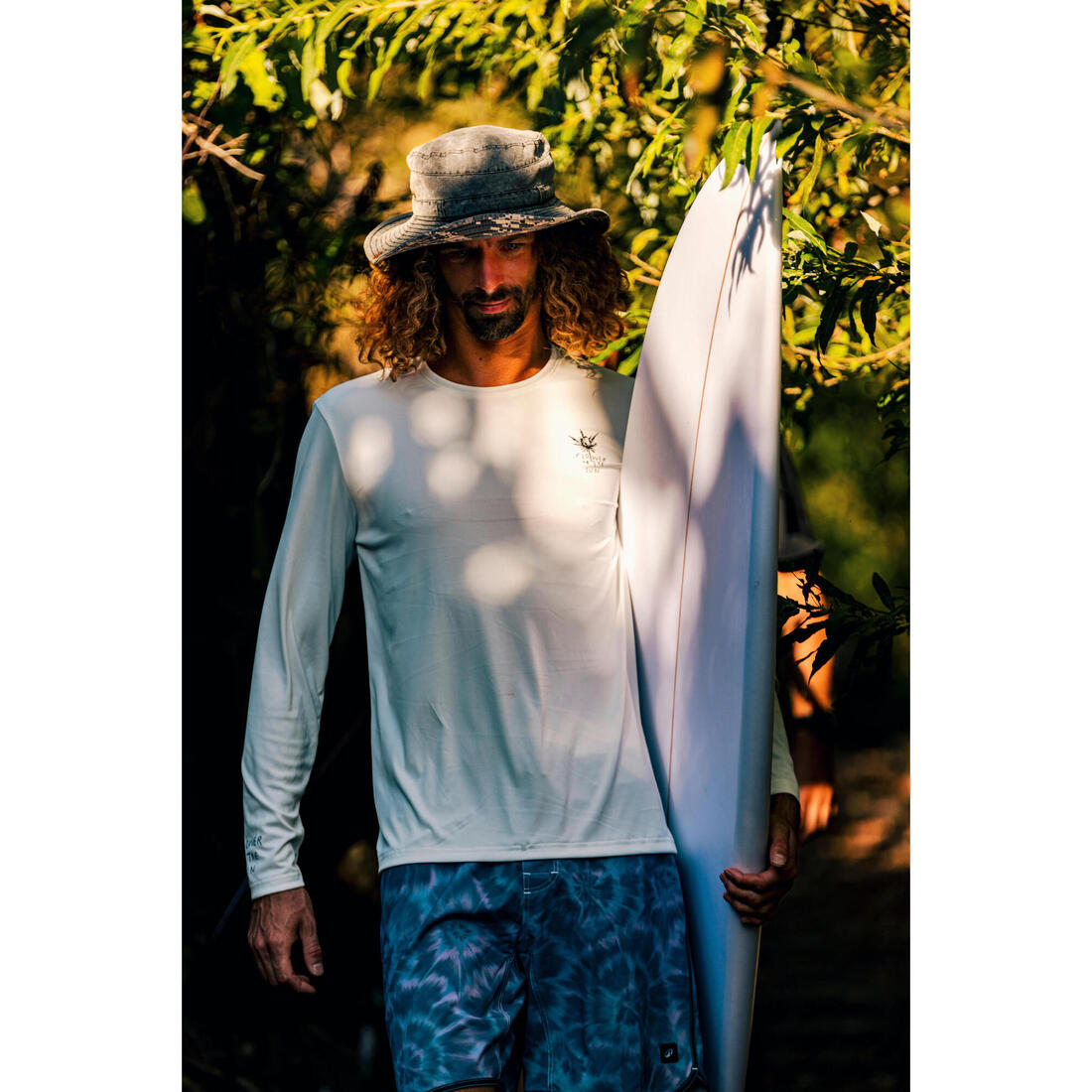 tee shirt de surf manches longues UPF50+ homme - flower blanc