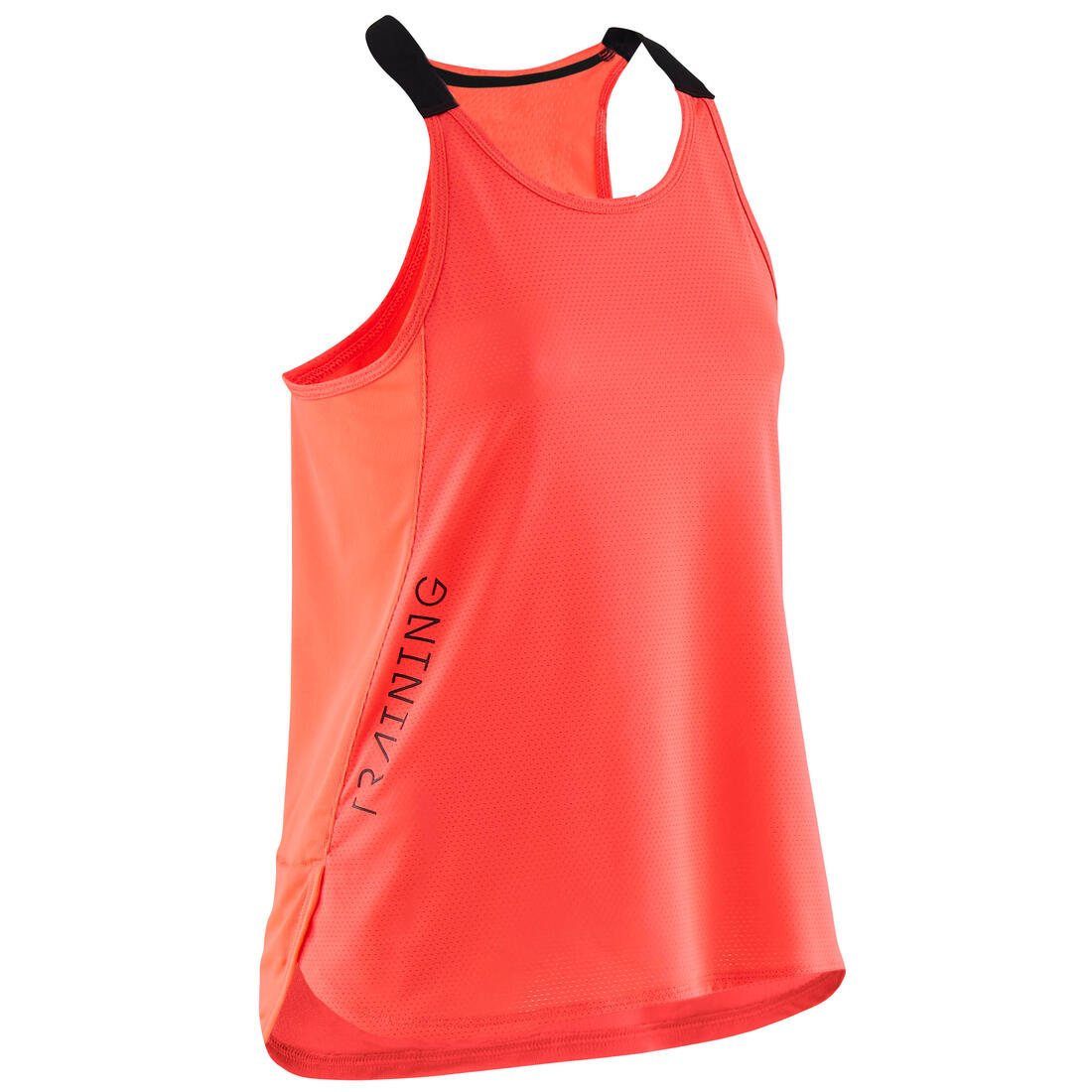 Débardeur respirant S580 fille GYM ENFANT rose fluo, bretelles noires – gris ardoise