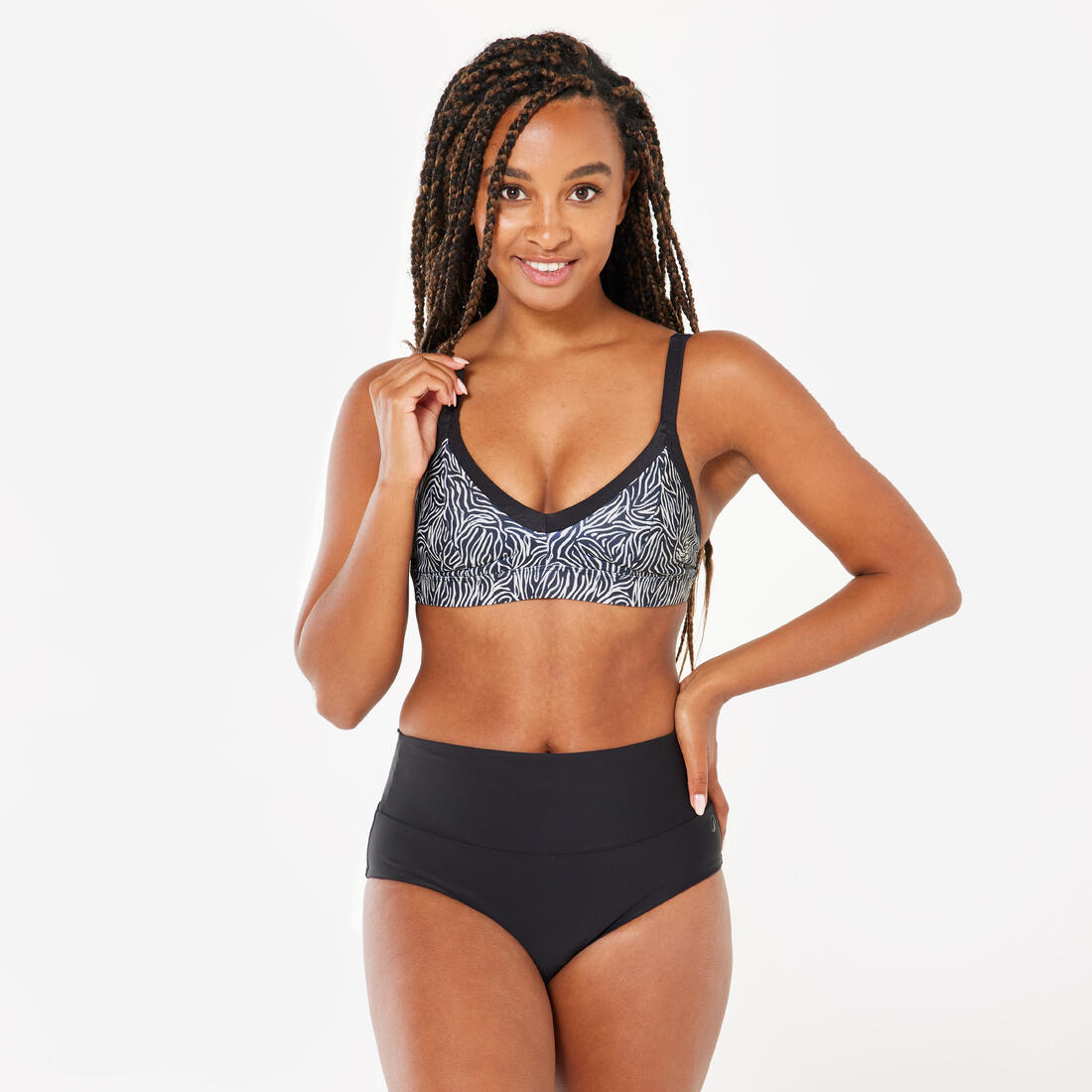 Bas de maillot de bain culotte taille haute natation Femme - Eva noir