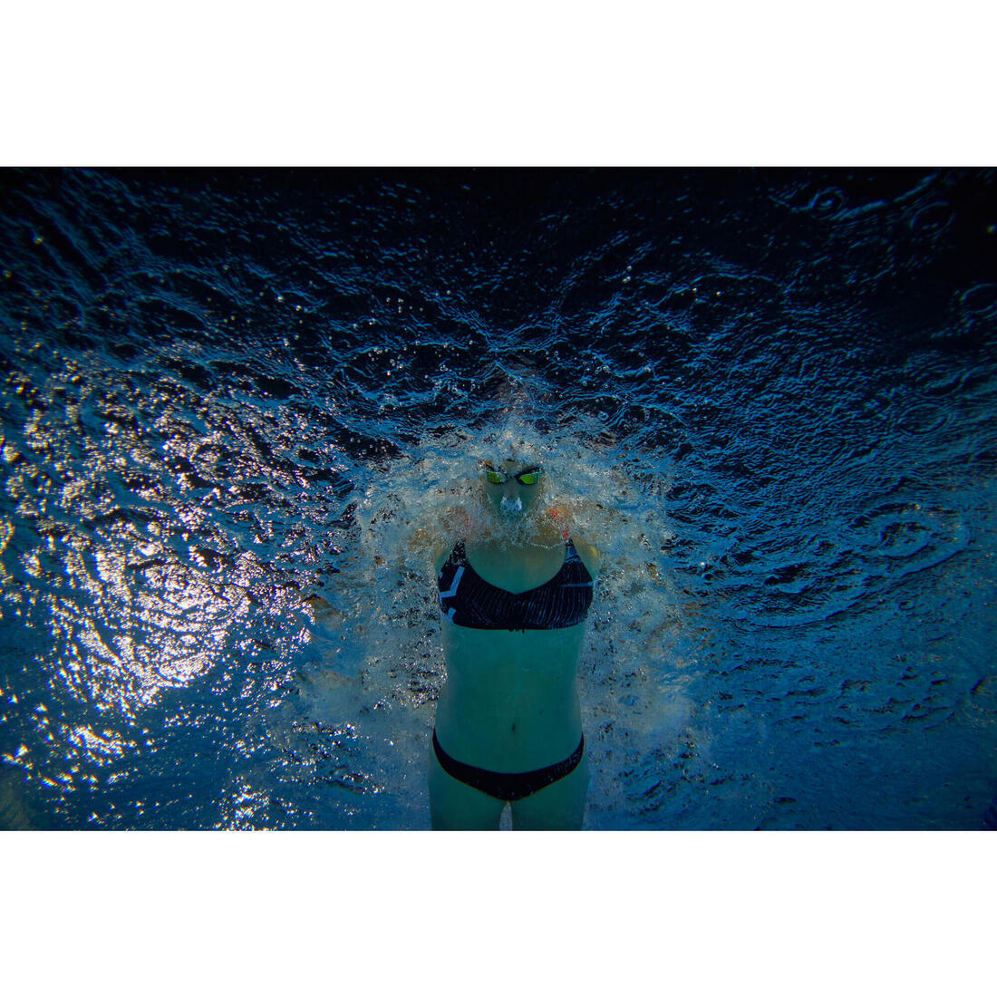 Haut de maillot de bain de natation femme Jana bleu et corail