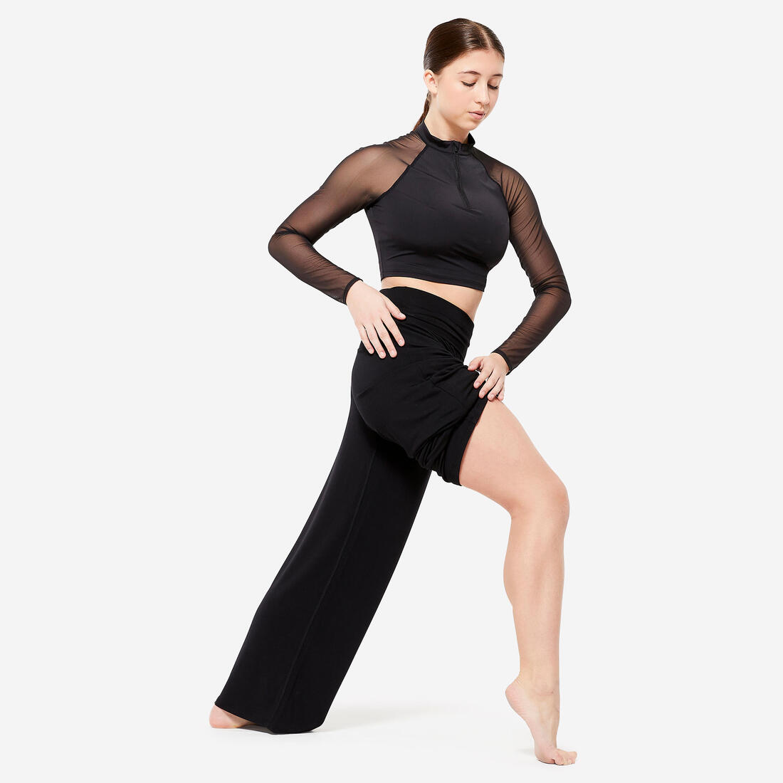 Pantalon de danse moderne fluide et large femme, noir