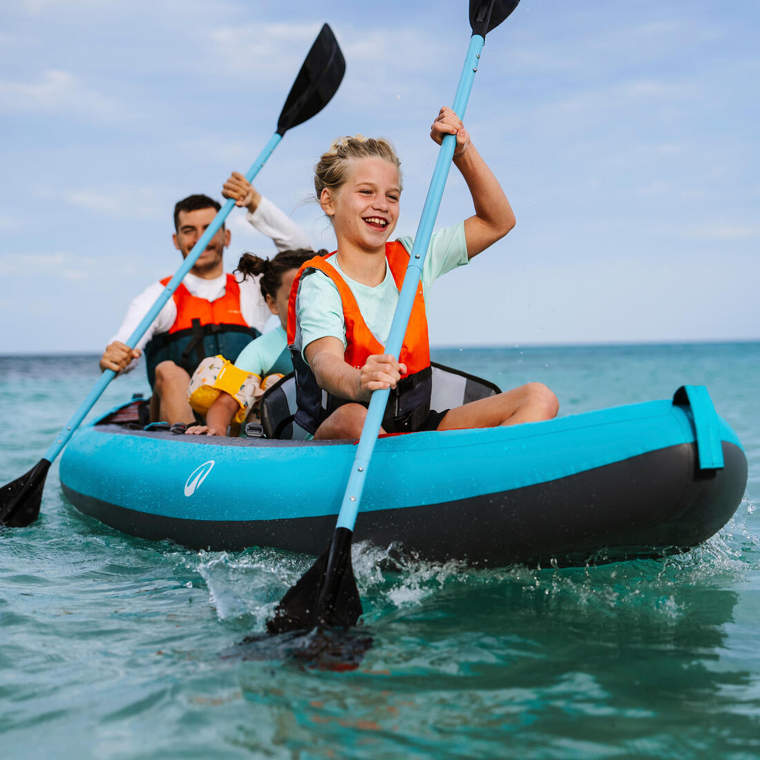 Canoë kayak gonflable 2/3 places - Tribord 100+ Bleu