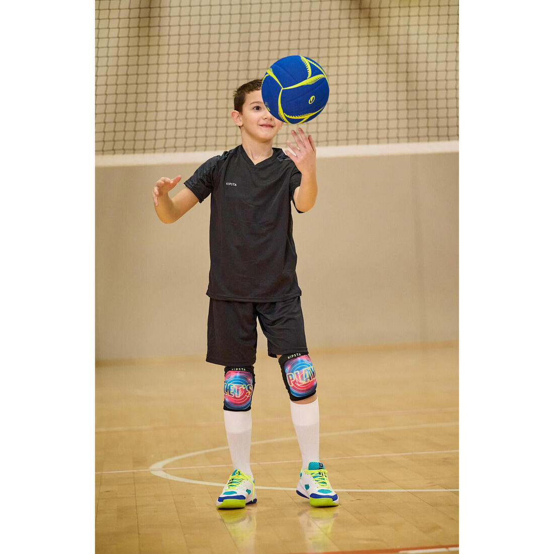 Chaussures de volley-ball vs100 confort à lacets blanche/blue et vert.