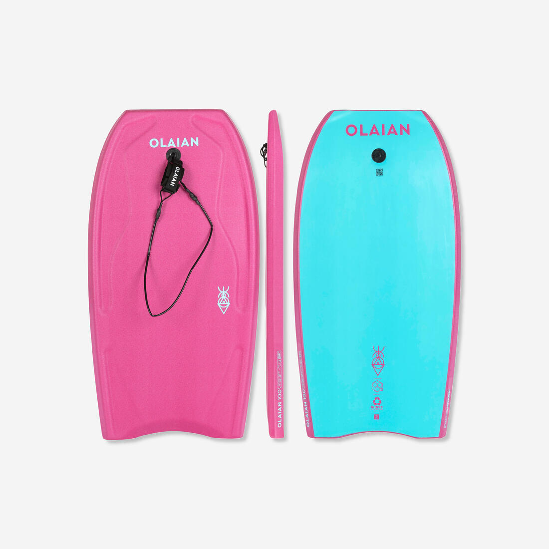 Bodyboard 100 rose bleu avec leash poignet - Taille 39''