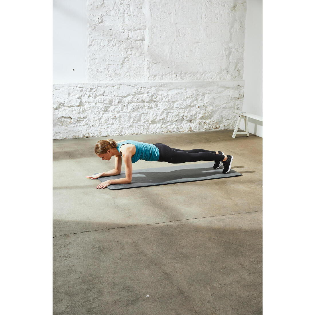 Legging fitness long coton extensible bas resserable femme - Fit+ gris chiné