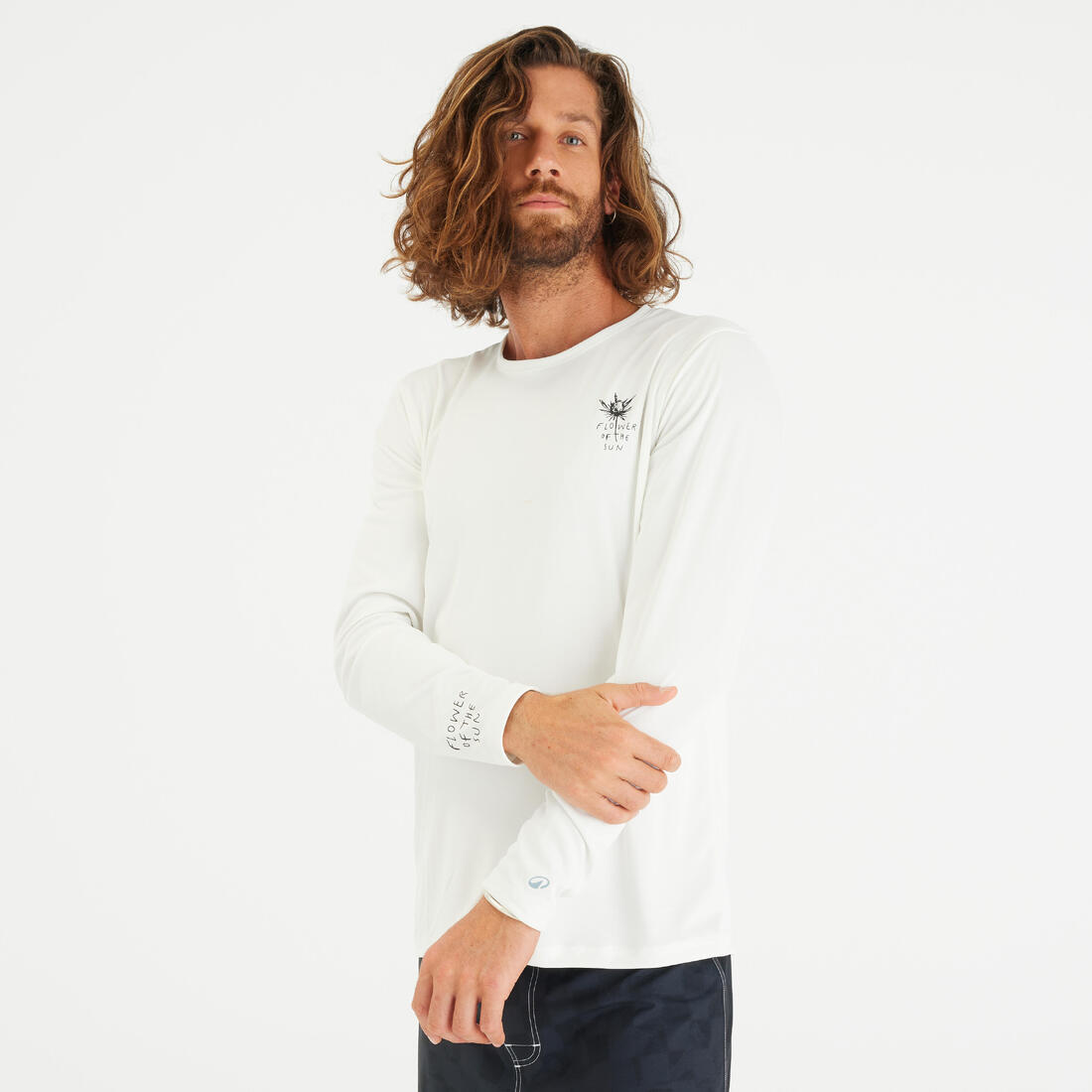 tee shirt de surf manches longues UPF50+ homme - flower blanc