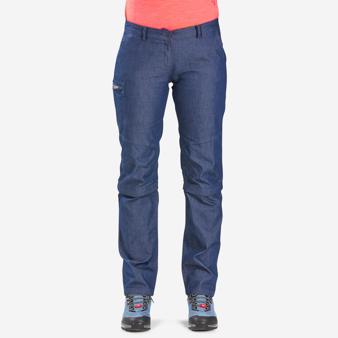 Pantalon de randonnée modulable femme, TRAVEL 100 Jeans Modul bleu