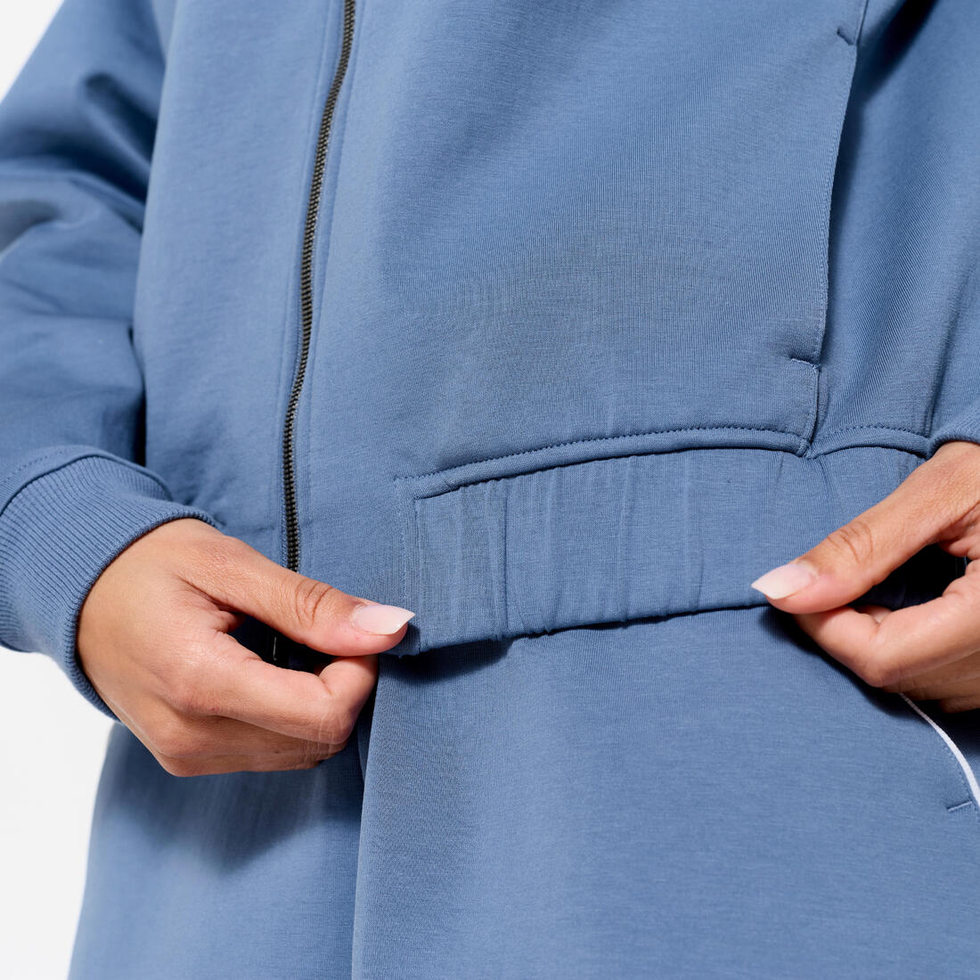 Veste bombers zipée femme, beige avec piping vert.