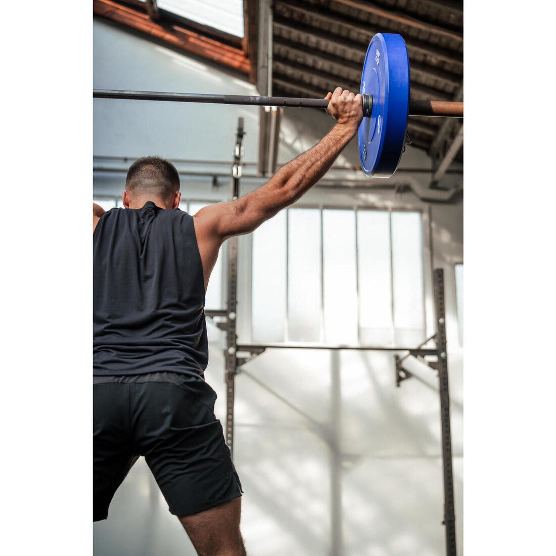 Débardeur de cross training respirant slim col rond homme, noir