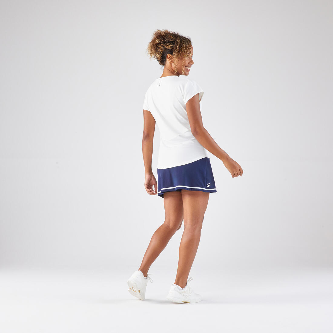 T-Shirt tennis col rond dry soft femme - Dry 500 blanc cassé